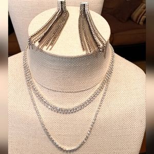 BEAUTIFUL RHINESTONE 3 LAYERED NECKLACE WITH EXPRESS SHINGLE EARRINGS.
